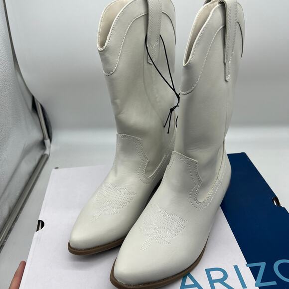 Arizona Jean Co Womens Maybrook Block Heel Cowboy Boots Cream Size 7.5M - Picture 1 of 11